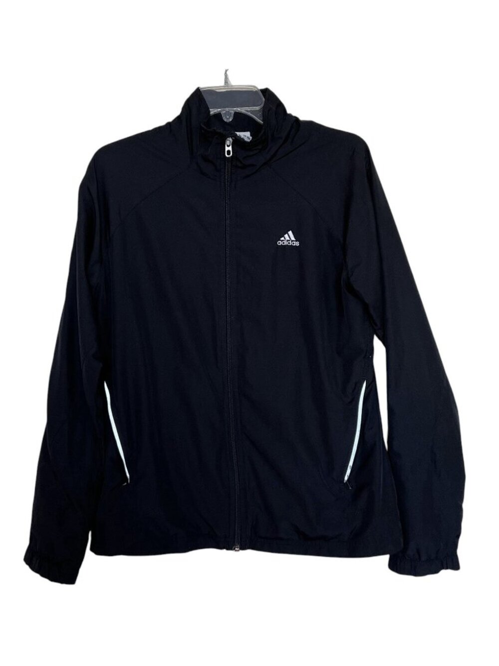 Adidas Jacket Womens Size Large Black Full Zip Striped
